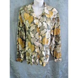 VTG Stunt Women's Shirt Size Large Leaf Print 100% Silk Oversized Top